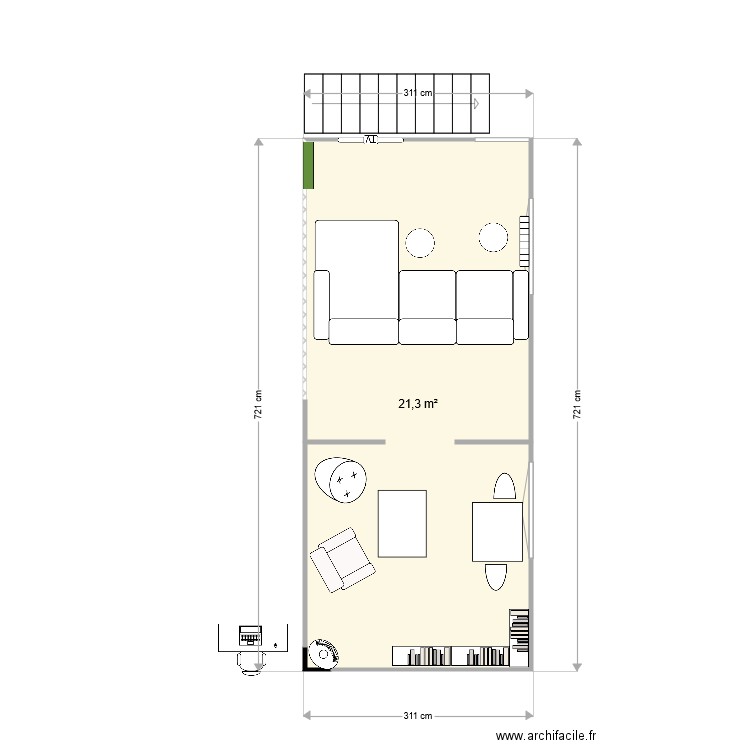 salon st medard. Plan de 1 pièce et 21 m2