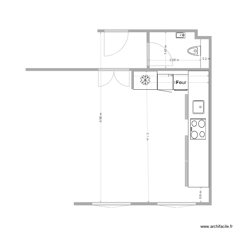 Cuisine toilette visiteur 6. Plan de 