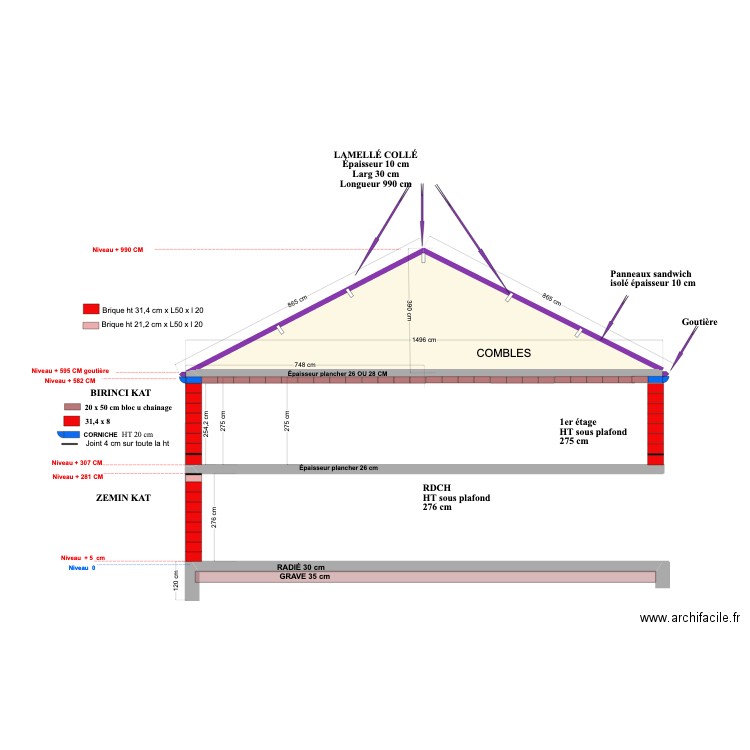 Coupe 9 JF Gros Oeuvre au 05 06 23. Plan de 1 pièce et 27 m2