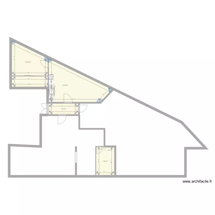 Surface des 3 appartements Barbusse 20181126. Plan de 