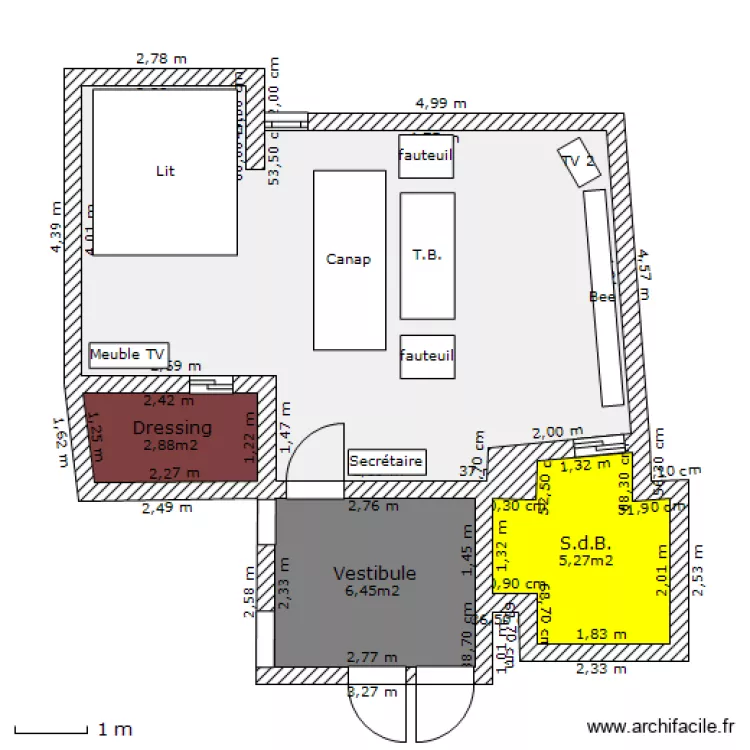 Studio meublé. Plan de Studio meublé. Plan de