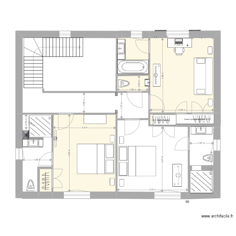 1er etage suite 5. Plan de 6 pièces et 33 m2