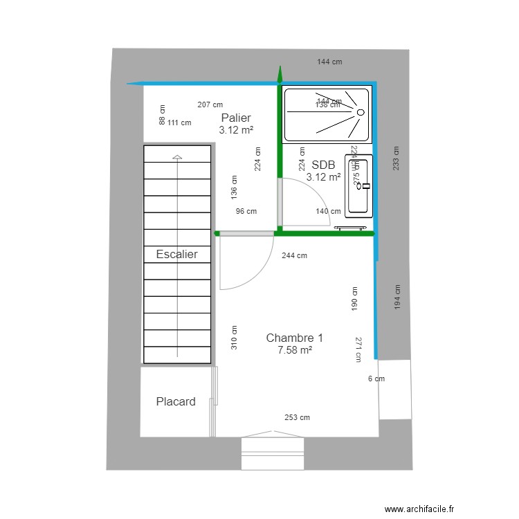 Simon SDB étage. Plan de 6 pièces et 19 m2