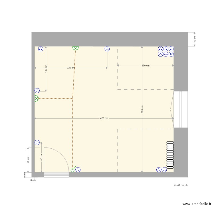 Chambre R2 droite sans meubles. Plan de 0 pièce et 0 m2