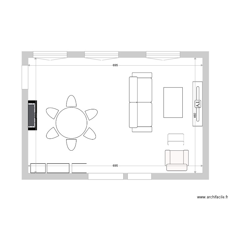 122_SALON_canape238_tableronde_vVLE. Plan de 1 pièce et 32 m2