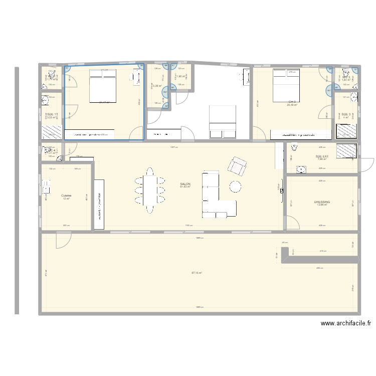 MALICOUNDA  chambre type. Plan de 14 pièces et 242 m2