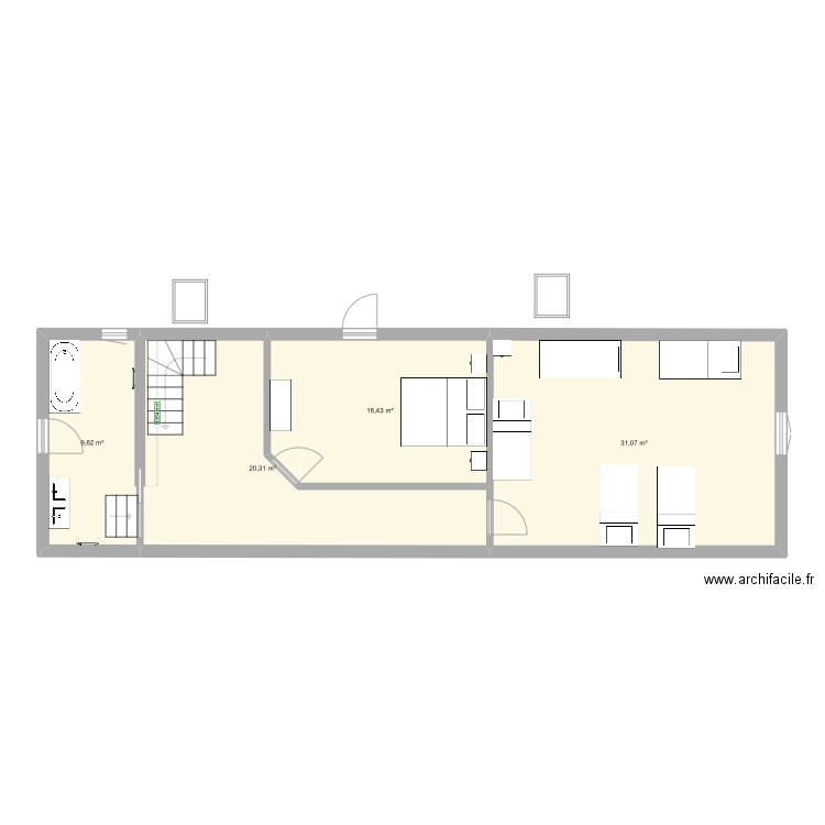 Etage petite Maison. Plan de 4 pièces et 77 m2