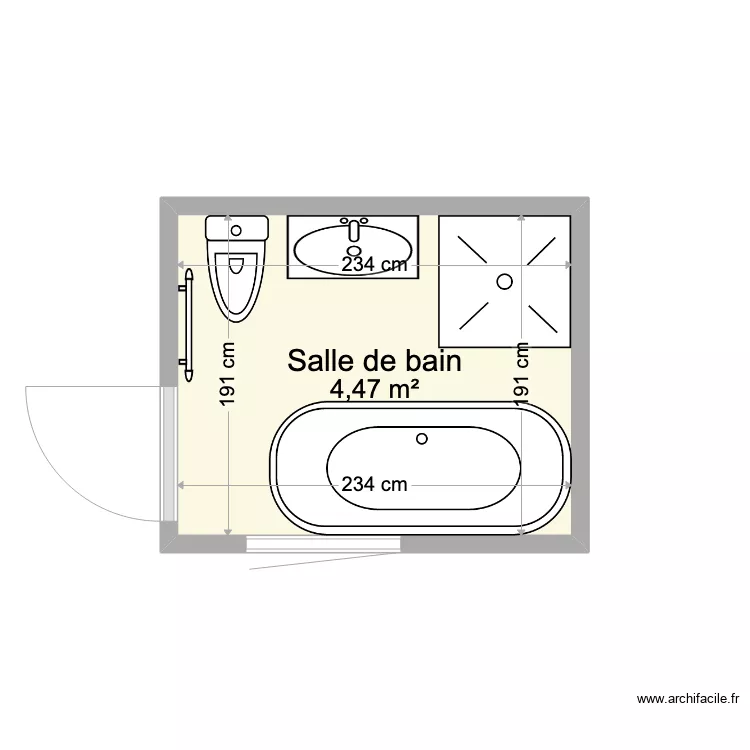 SDB 1 vasque et WC. Plan de 