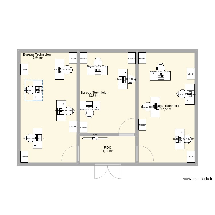 cont cs rdc. Plan de 4 pièces et 52 m2