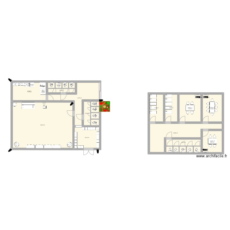 garderie. Plan de 22 pièces et 176 m2