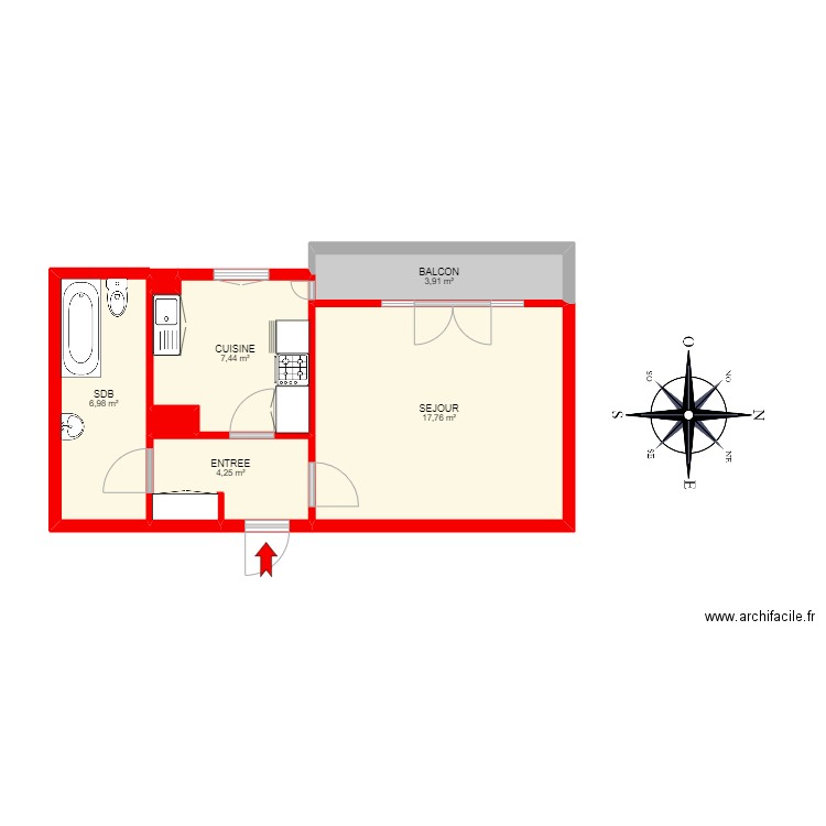 BI12285. Plan de 8 pièces et 45 m2