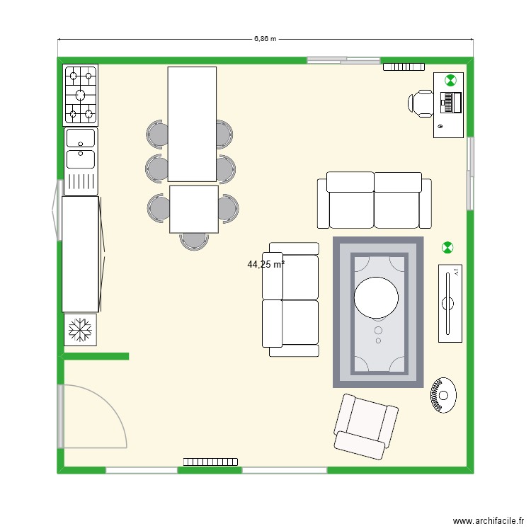 SDB R1. Plan de 1 pièce et 44 m2