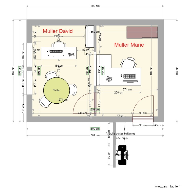 Bureau 2a. Plan de 1 pièce et 23 m2