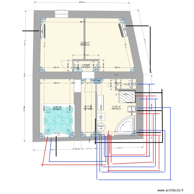 etage plombier . Plan de 5 pièces et 49 m2