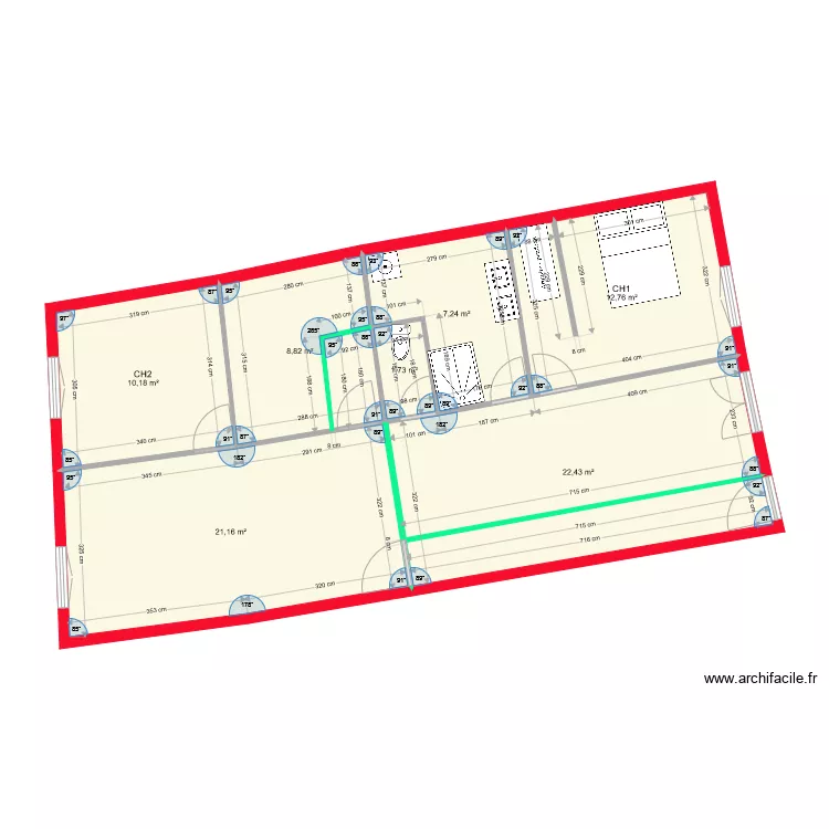 separation en 2 appart cloison verte. Plan de 