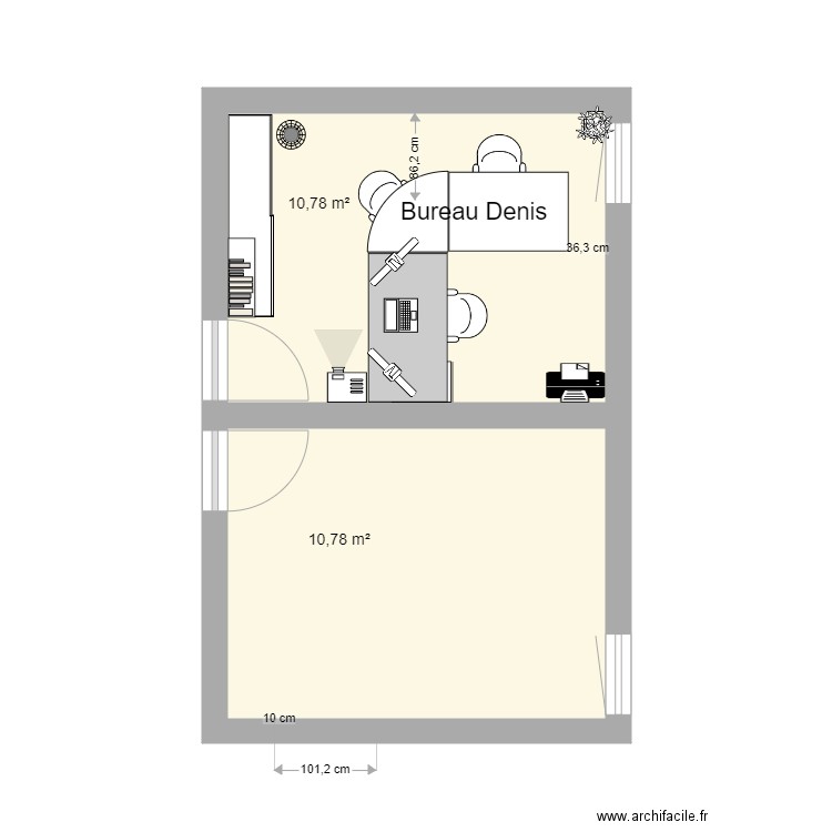 bureau denis. Plan de 2 pièces et 22 m2