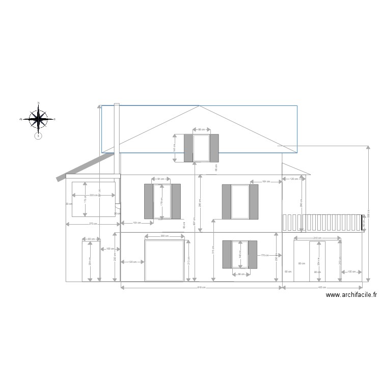 Mams Façade Sud avec extension. Plan de 0 pièce et 0 m2