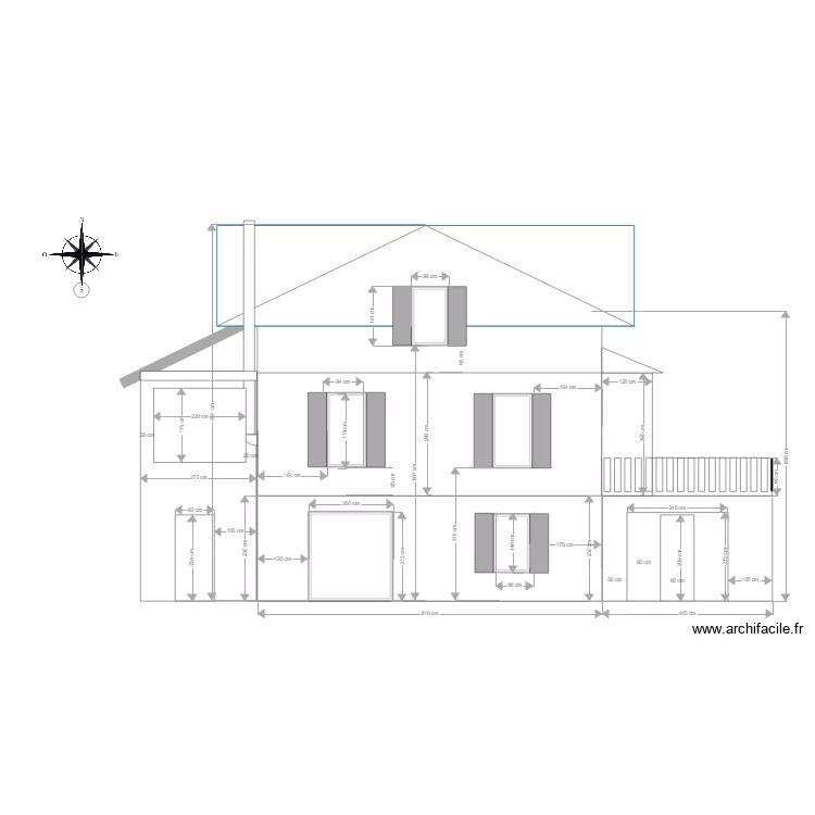 Mams Fa&ccedil;ade Sud avec extension. Plan de 