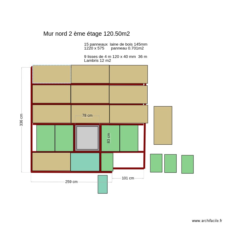 mur nord 2 ème  étage isolation bis. Plan de 0 pièce et 0 m2