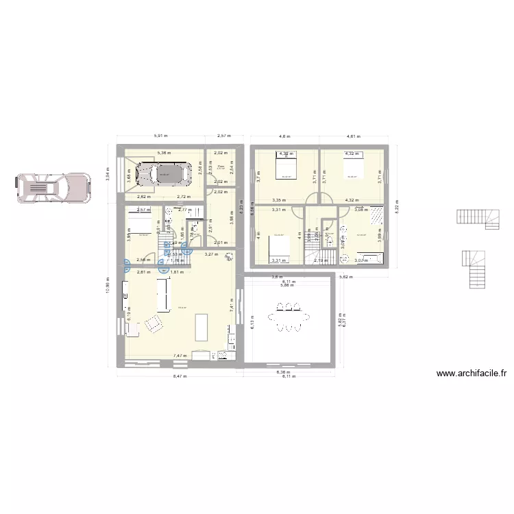 maison 3 bis. Plan de 12  et 167 m²