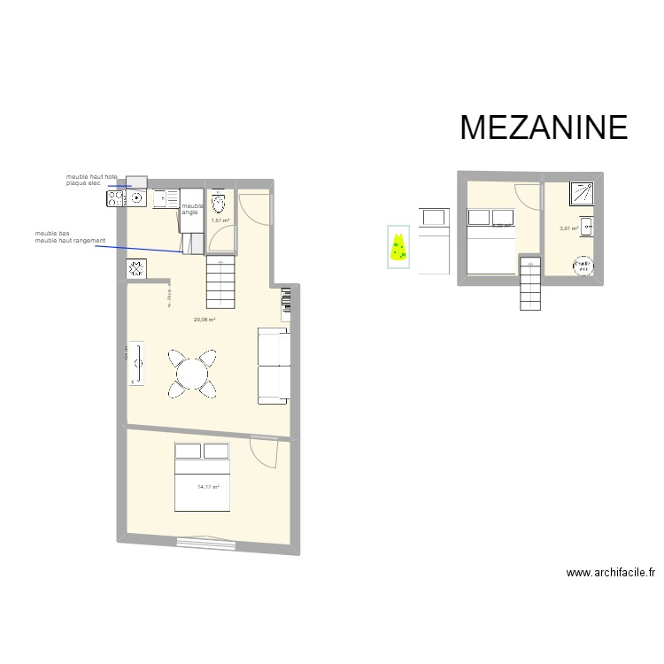 carpent Tébis. Plan de 5 pièces et 54 m2