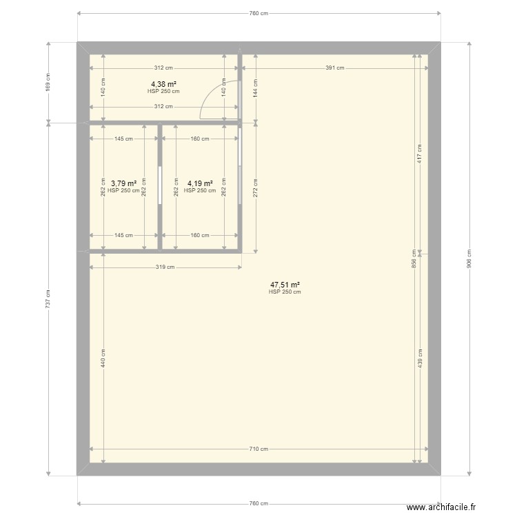 studio 1 v2. Plan de 4 pièces et 60 m2