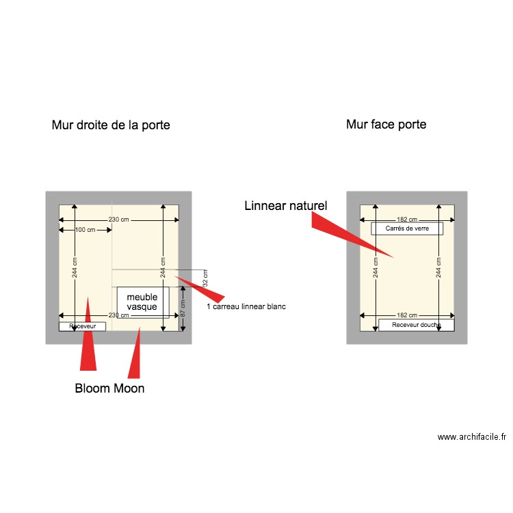 Salle de bain haut mur douche et meuble. Plan de 0 pièce et 0 m2