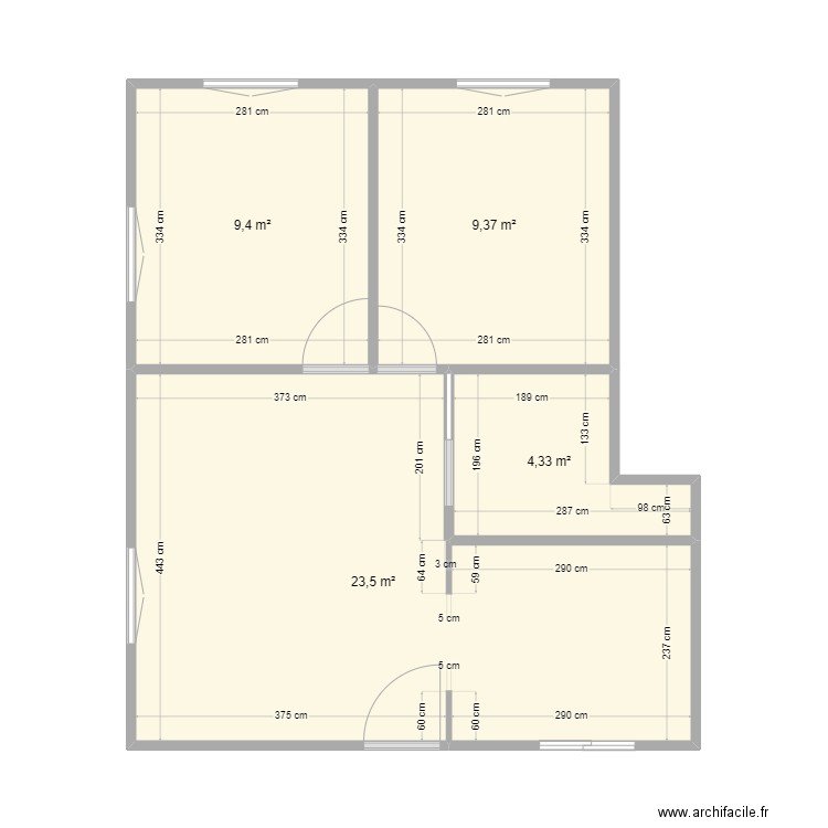 momo n°2 version 4 mesures. Plan de 4 pièces et 47 m2