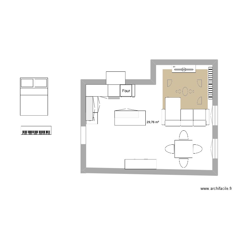 appart. Plan de 1 pièce et 30 m2