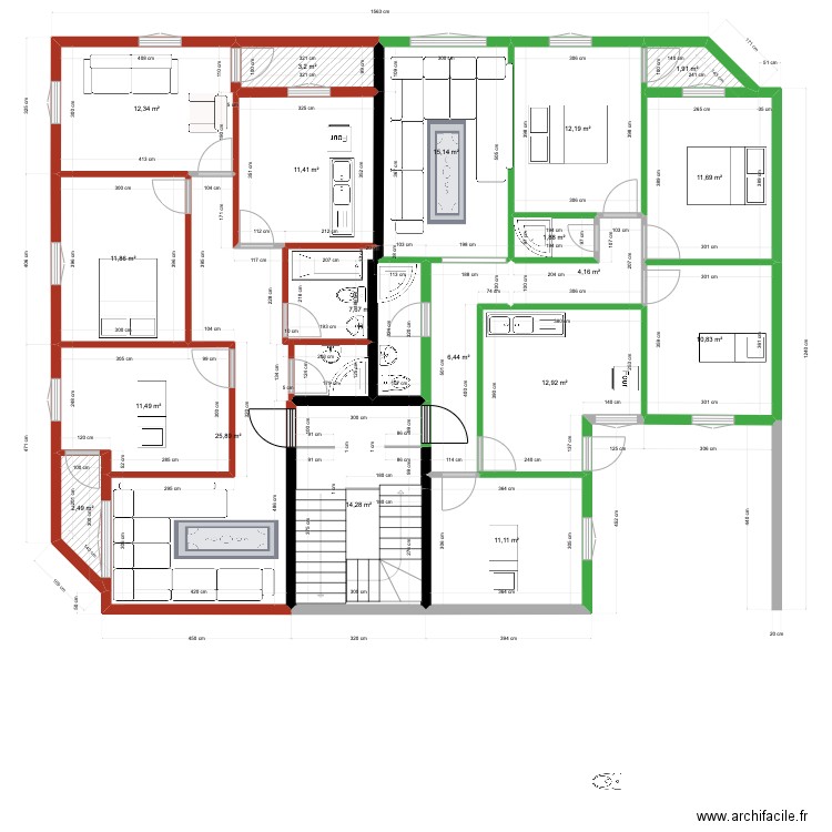 r3 200 1er etage. Plan de 19 pièces et 189 m2