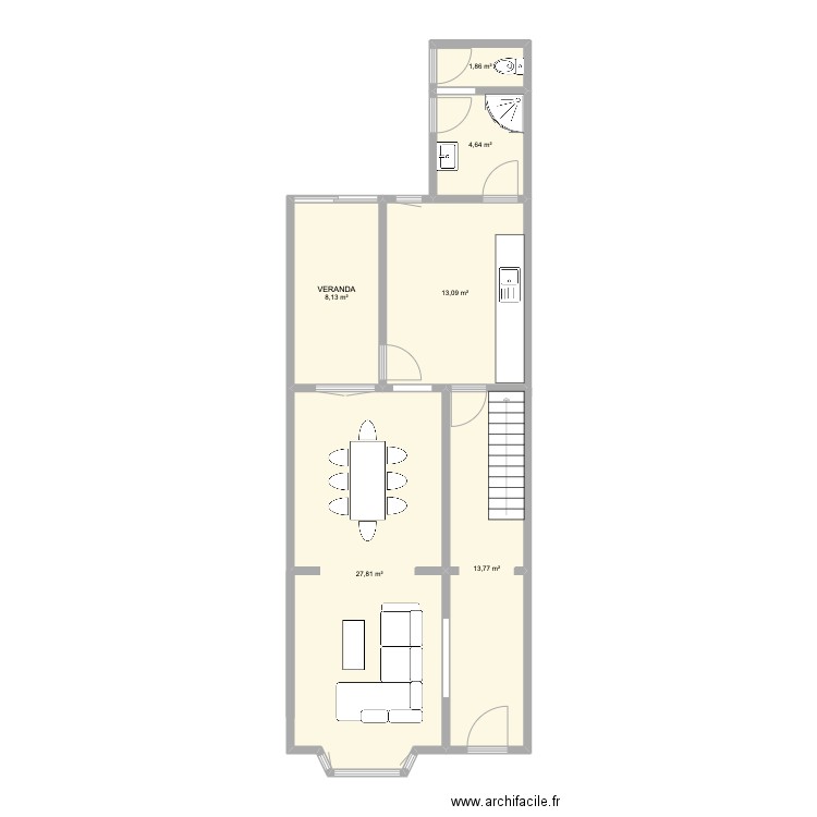 CURE 2 REZ. Plan de 6 pièces et 69 m2