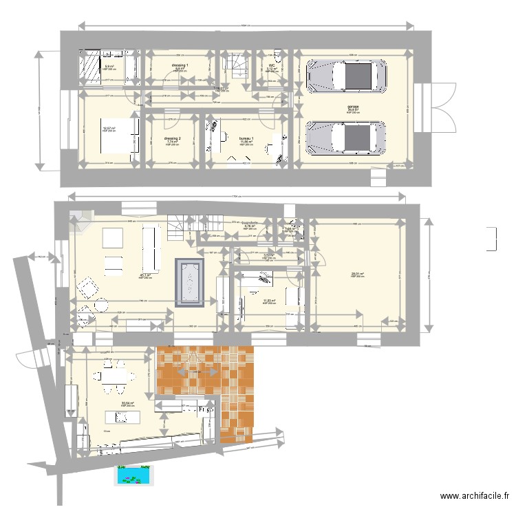 grange plan domi. Plan de 15 pièces et 219 m2