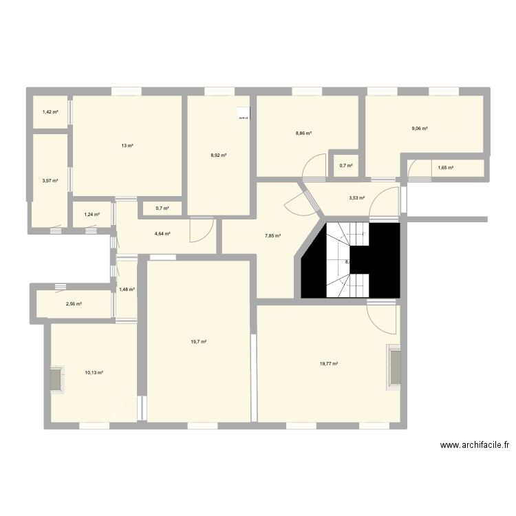 Plan Asnières version Vestiaire borgne. Plan de 19 pièces et 128 m2