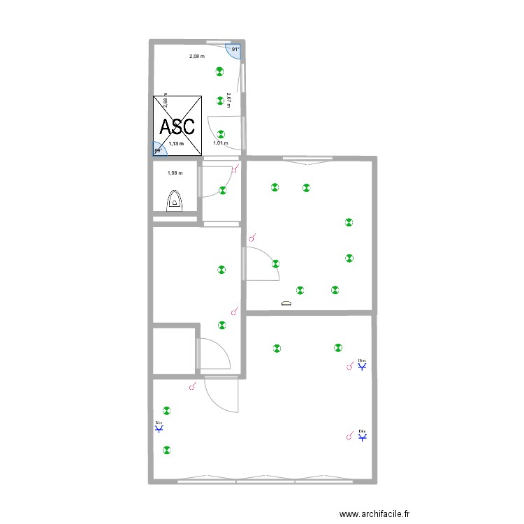 MJ 2ème (domotique). Plan de 4 pièces et 19 m2