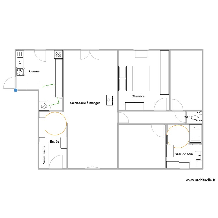 SDB M.WC. Plan de 8 pièces et 81 m2