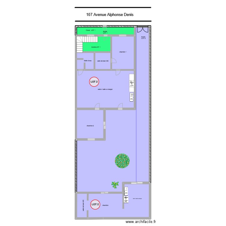 lot 1 et lot 2 . Plan de 10 pièces et 266 m2
