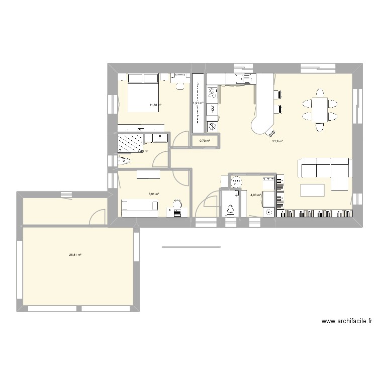 lot 22 oct 25. Plan de 8 pièces et 113 m2