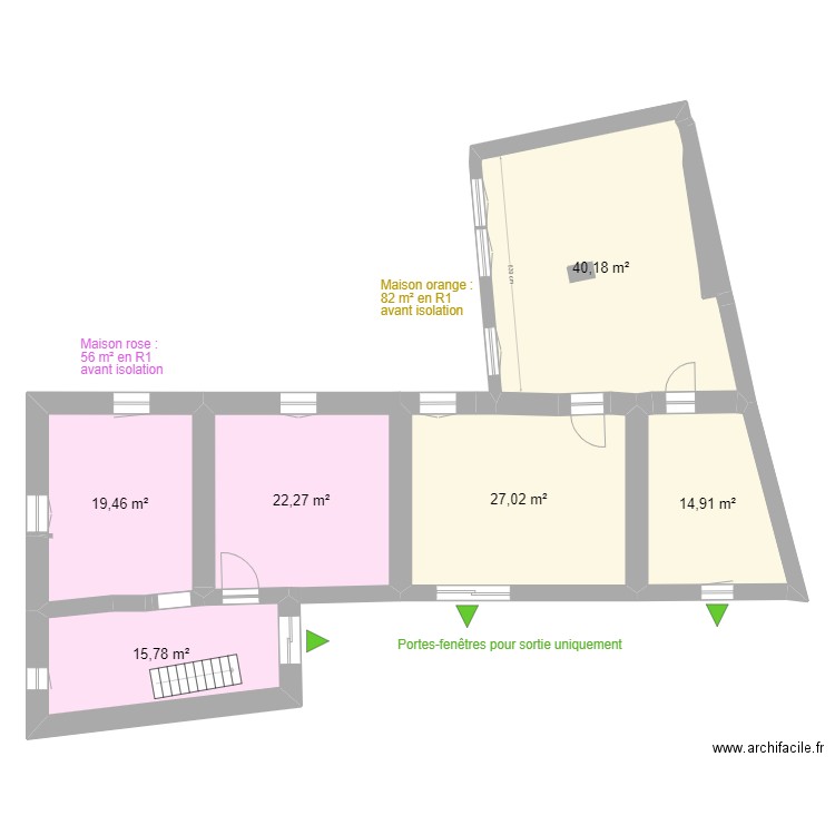 Poleymieux - division OK 2 lots ETAGE (sans isolation ni cloisons). Plan de 7 pièces et 140 m2