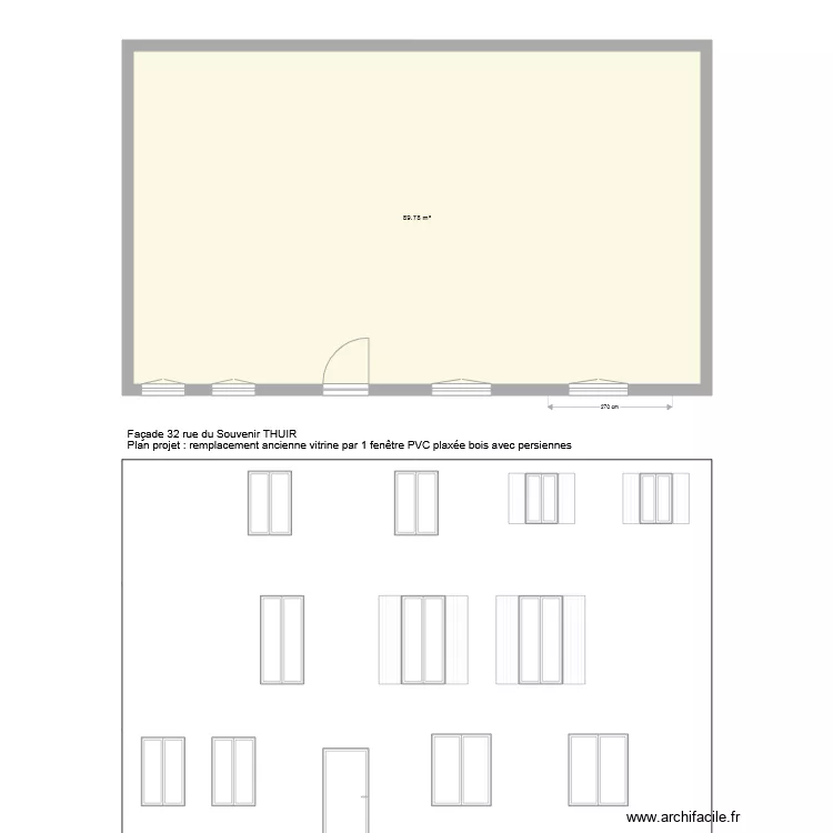 Facade 32 Souvenir THUIR plan projet 1 fenetre. Plan de 