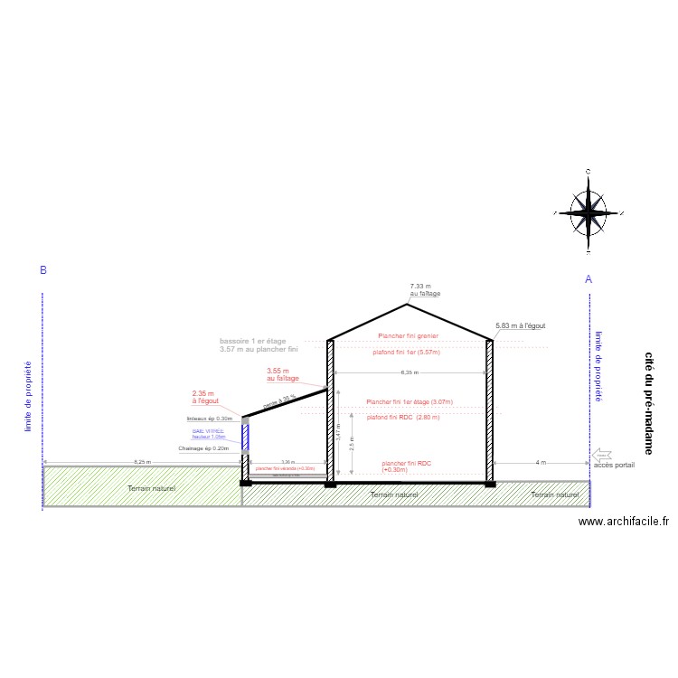 COUPE AB projet refait 222. Plan de 2 pièces et 28 m2