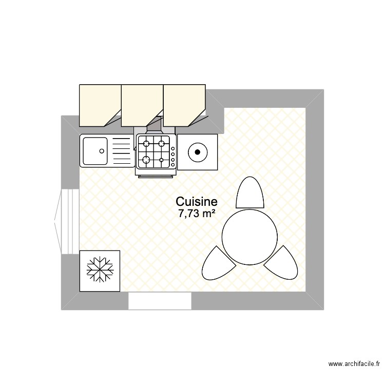 Cuisine. Plan de 1 pièce et 8 m2