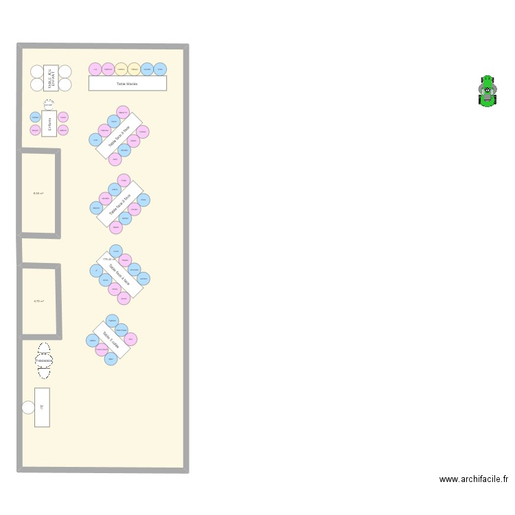 Mariage. Plan de 3 pièces et 194 m2