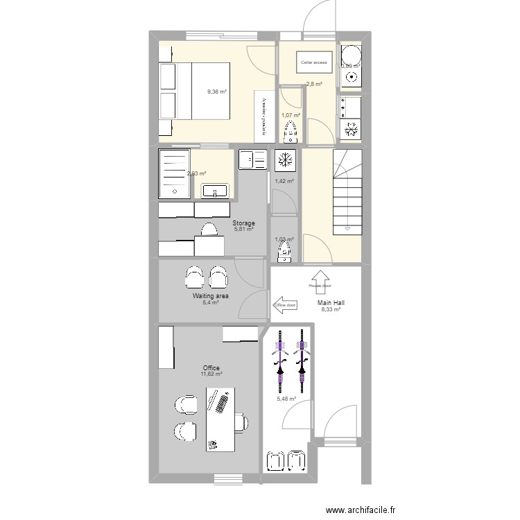 48 verdun. Plan de 12 pièces et 57 m2