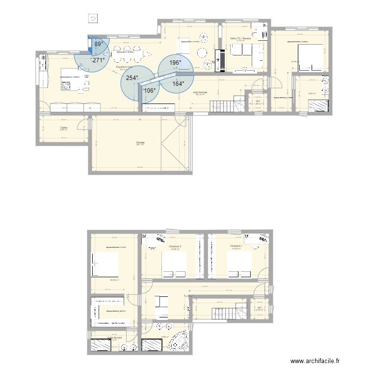 Plan B. Plan de 16 pièces et 230 m2