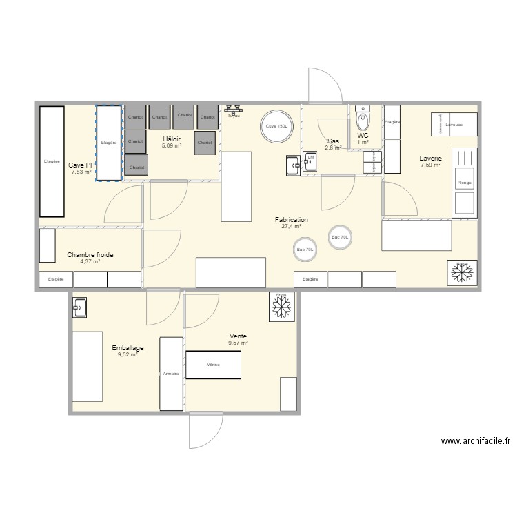 Fabre V4. Plan de 9 pièces et 75 m2