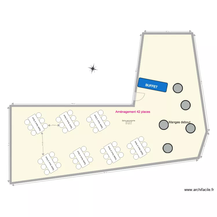 Salle VdL Am&eacute;nagement 42 places. Plan de 