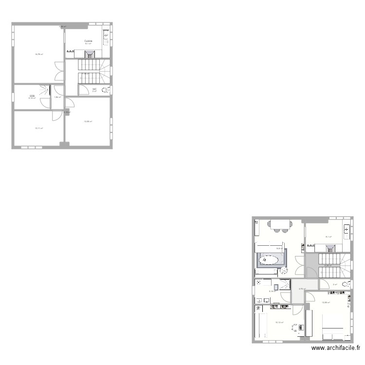 Abattoir Maison étage 1 . Plan de 26 pièces et 129 m2