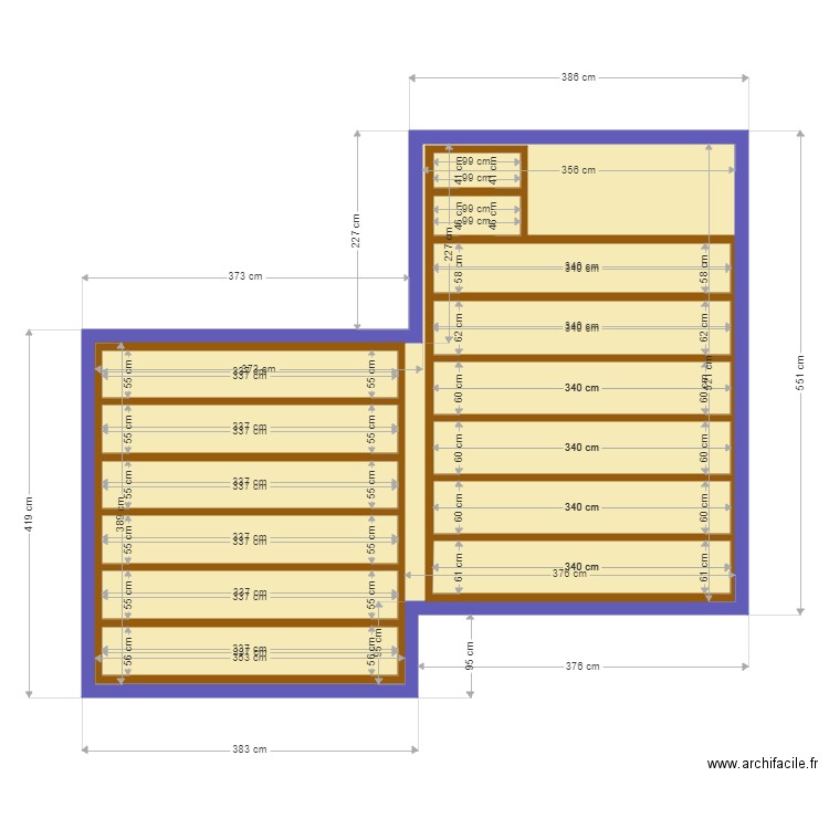 calcul Mazzanine 1. Plan de 15 pièces et 57 m2