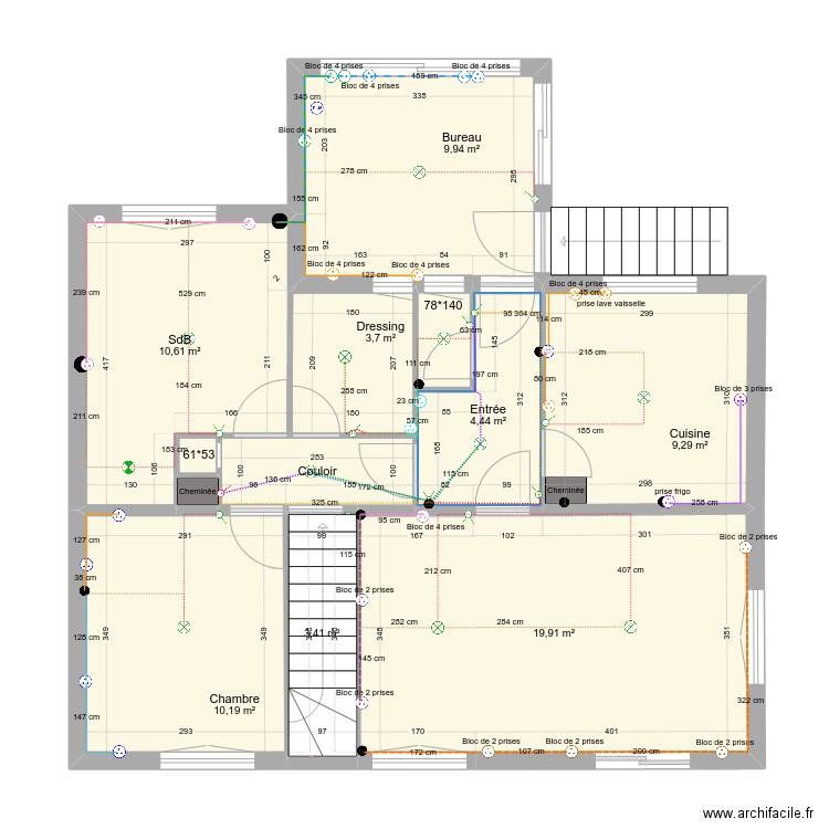 Maison elec. Plan de 12 pièces et 76 m2