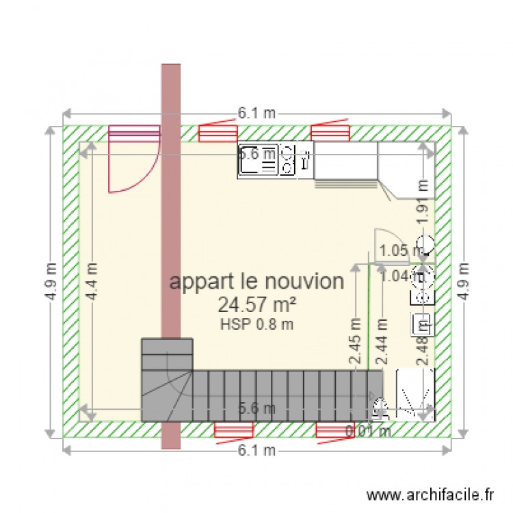 appart le nouvion. Plan de 1 pièce et 25 m2